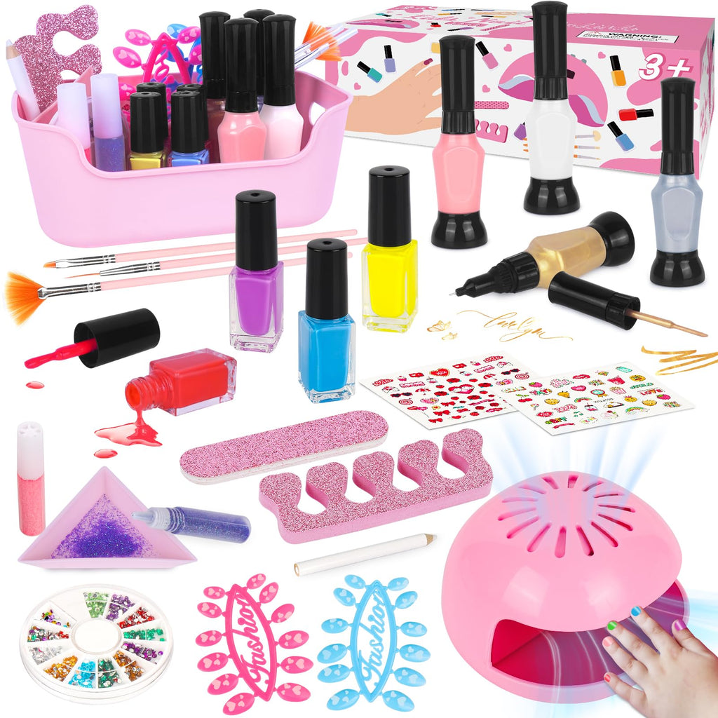 EULRGAUS Kids Nail Polish Set – 27-Piece Nail Art Kit with Dryer for Girls 8–12