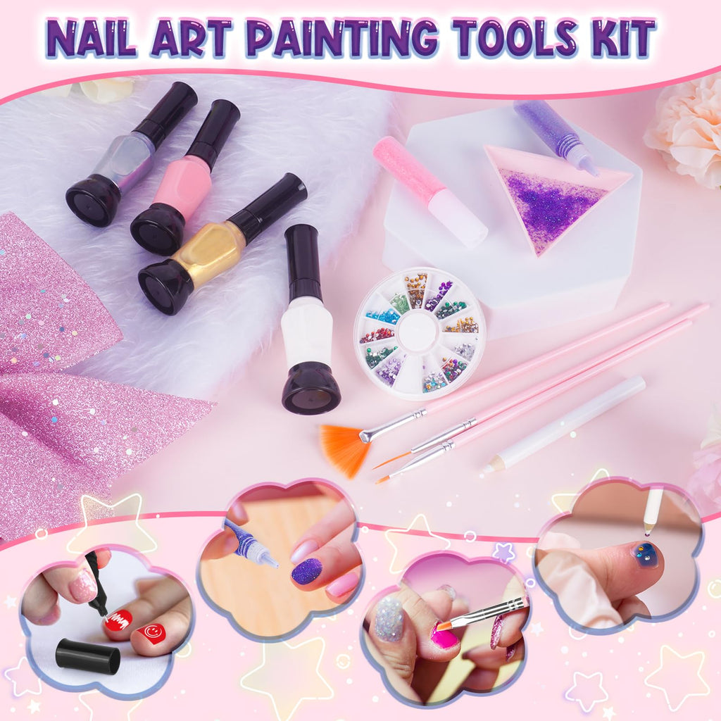 EULRGAUS Kids Nail Polish Set – 27-Piece Nail Art Kit with Dryer for Girls 8–12