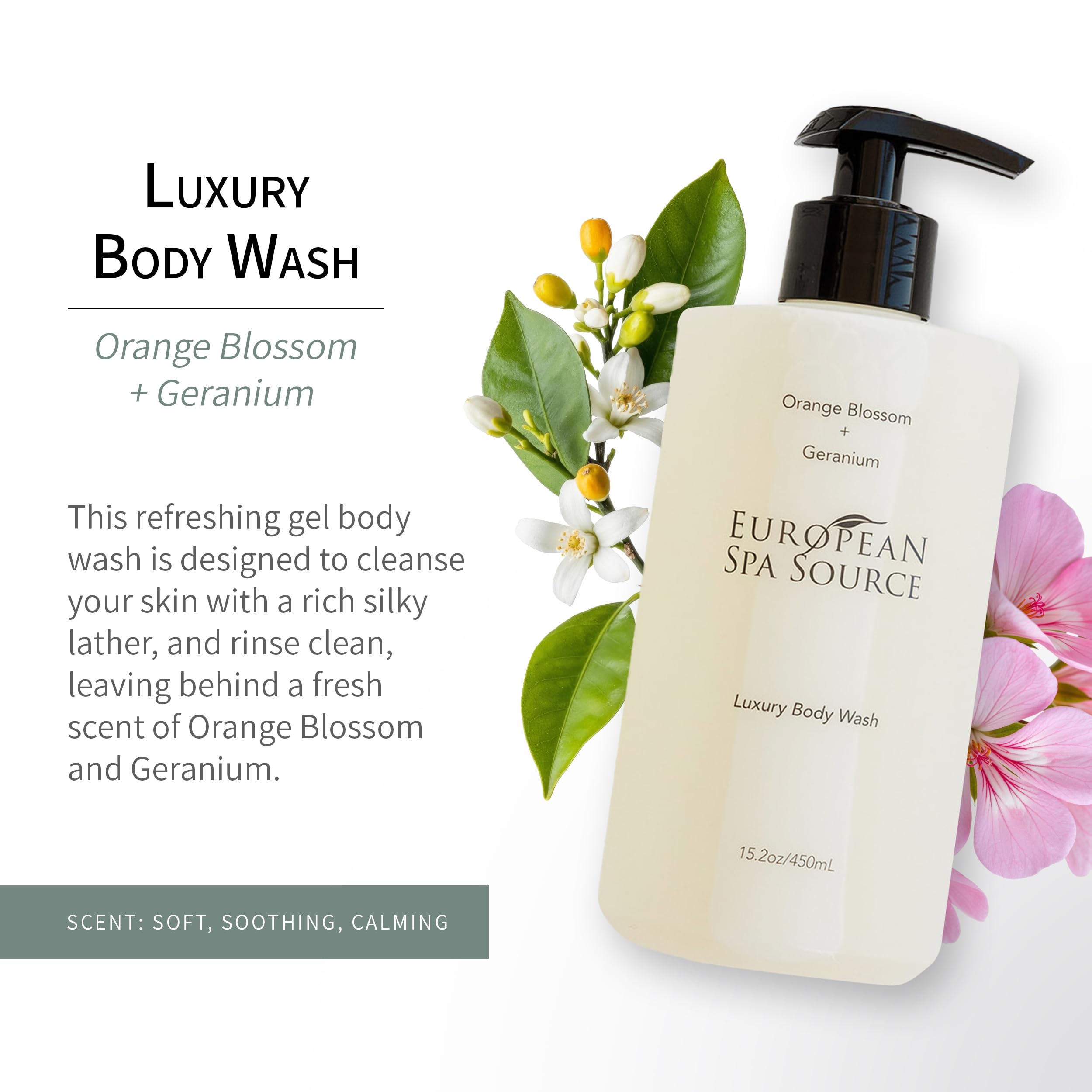 European Spa Source Luxury Body Wash – Orange Blossom & Geranium, 22 fl oz