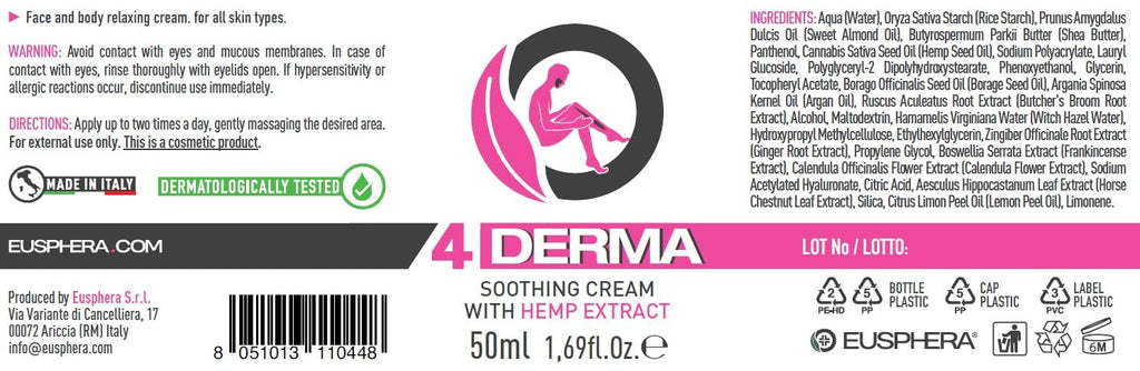 EUSPHERA 4DERMA Soothing Cream for Eczema – Hemp Extract, 1.7 oz