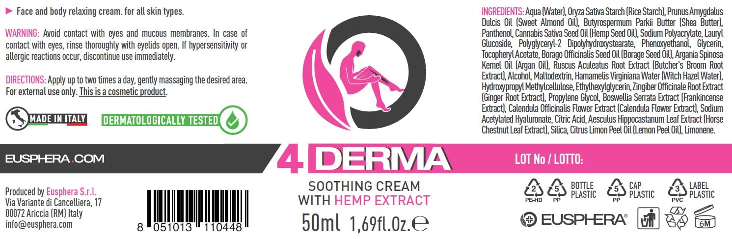 EUSPHERA 4DERMA Soothing Cream for Eczema – Hemp Extract, 1.7 oz
