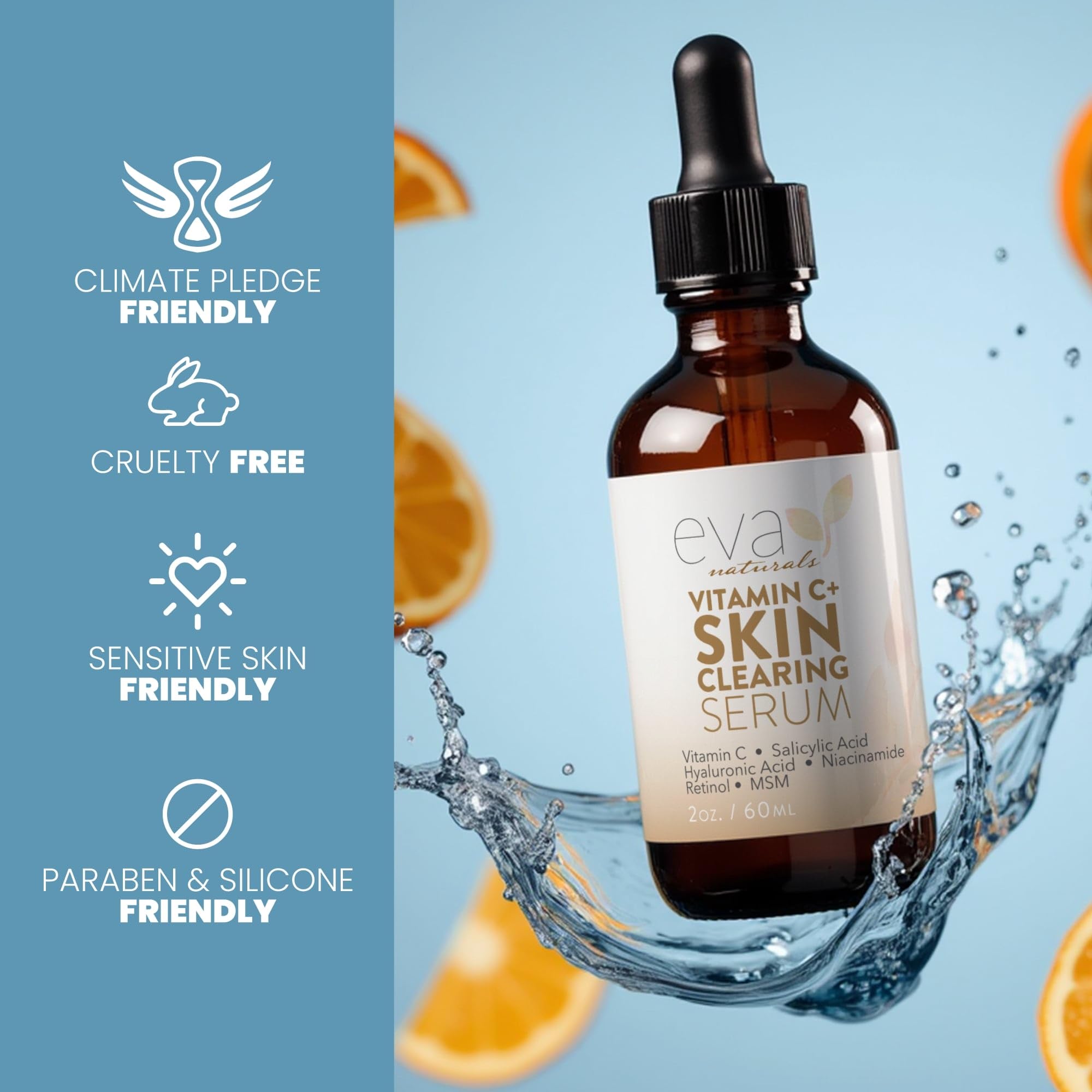 Eva Naturals Vitamin C Serum with Retinol & Salicylic Acid — Acne Clarity & Even Tone, 2 Fl Oz