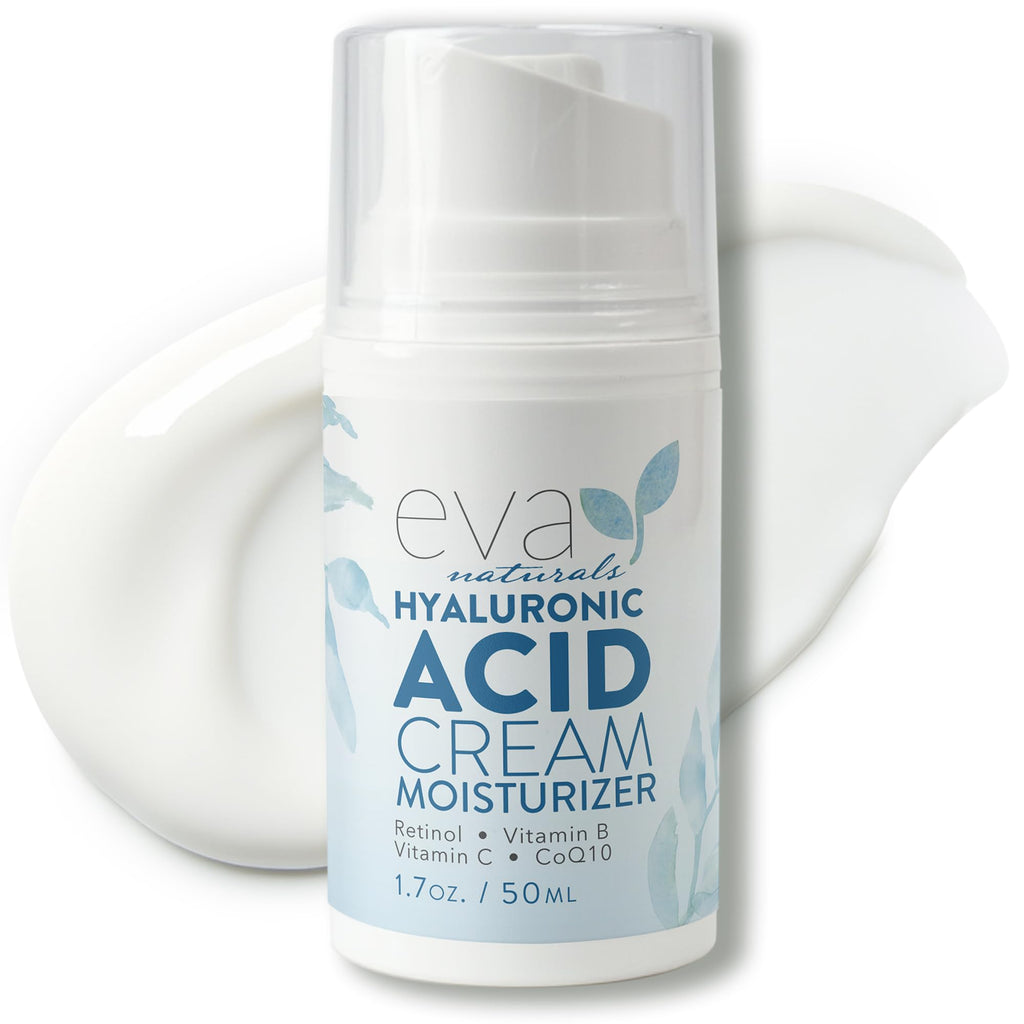 Eva Naturals Hyaluronic Acid Face Cream – Deep Hydration & Firming Moisturizer with Retinol, Vitamin C & Q10 | Day & Night, 1.7 fl oz
