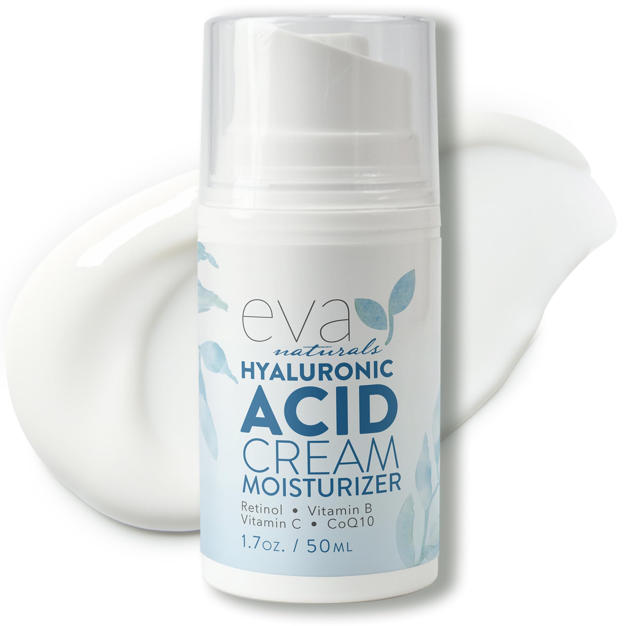 Eva Naturals Hyaluronic Acid Face Cream – Deep Hydration & Firming Moisturizer with Retinol, Vitamin C & Q10 | Day & Night, 1.7 fl oz
