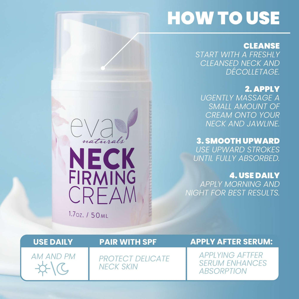 Eva Naturals Neck Firming Cream for Women | Firming, Lifting & Anti-Aging Moisturizer with Retinol, Hyaluronic Acid, Peptides & Vitamin C | 1.7 fl oz