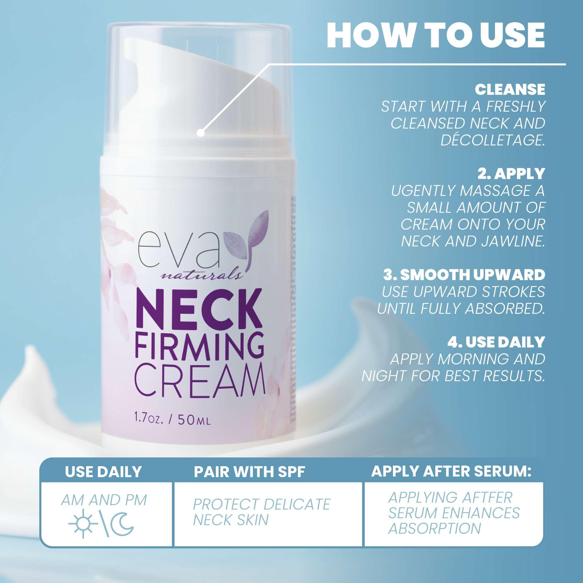 Eva Naturals Neck Firming Cream for Women | Firming, Lifting & Anti-Aging Moisturizer with Retinol, Hyaluronic Acid, Peptides & Vitamin C | 1.7 fl oz