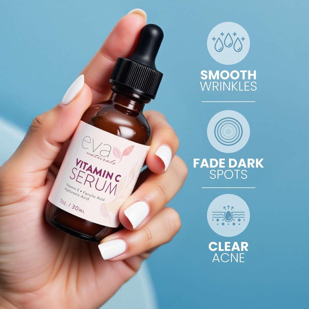 Eva Naturals Vitamin C Serum 20% - Hyaluronic Acid, Ferulic & Vitamin E | Even Skin Tone & Glow | 1 oz