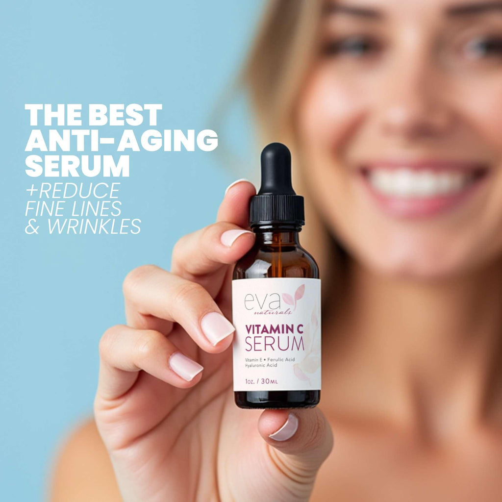 Eva Naturals Vitamin C Serum 20% - Hyaluronic Acid, Ferulic & Vitamin E | Even Skin Tone & Glow | 1 oz