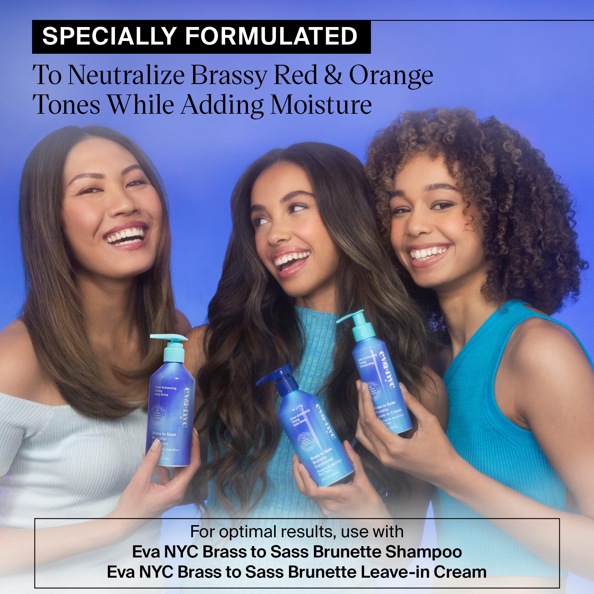 Eva NYC Brass to Sass Brunette Shampoo – Blue Toner for Brunettes
