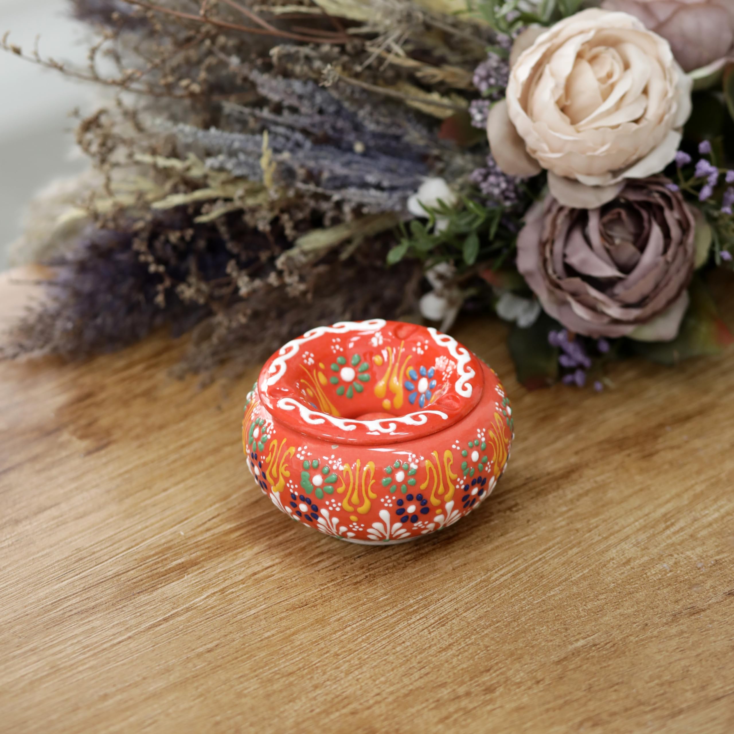EVANILIFE Decorative Ceramic Jar with Windproof Lid – Handmade Turkish Orange Home Decor