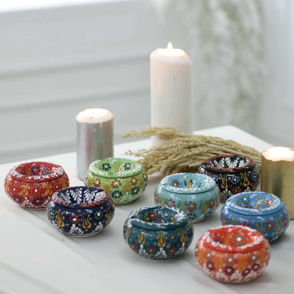 EVANILIFE Decorative Ceramic Jar with Windproof Lid – Handmade Turkish Orange Home Decor