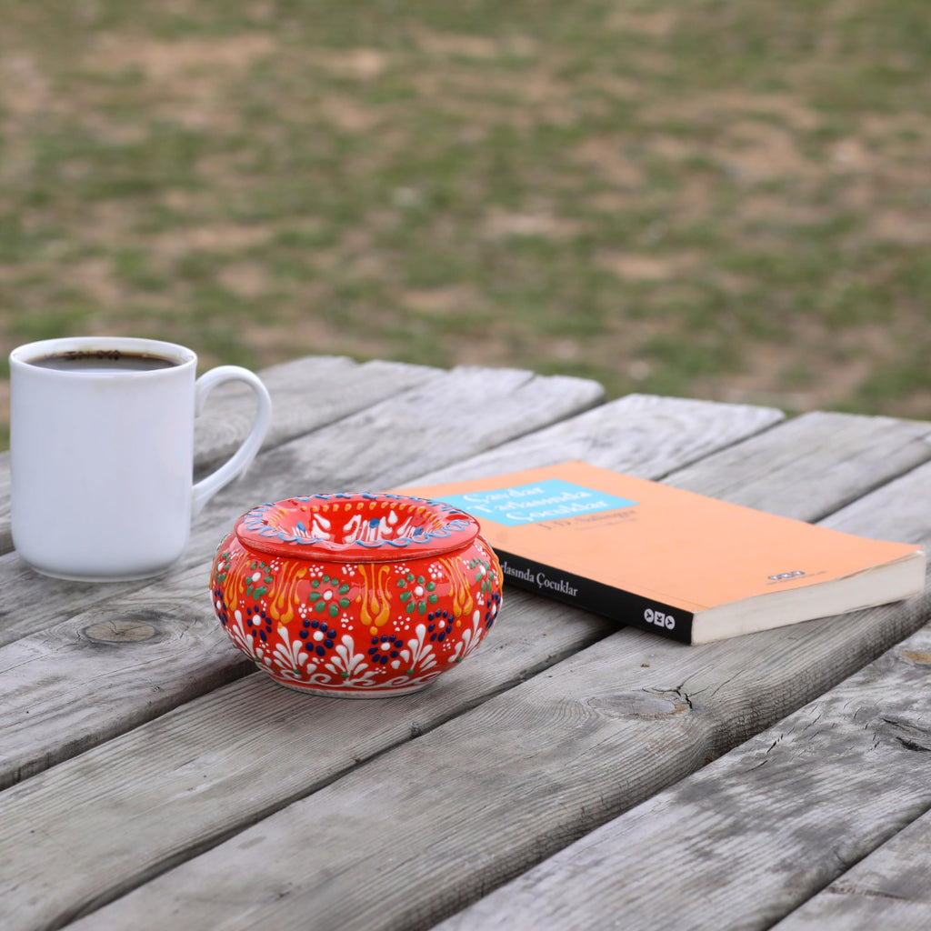 EVANILIFE Decorative Ceramic Jar with Windproof Lid – Handmade Turkish Orange Home Decor