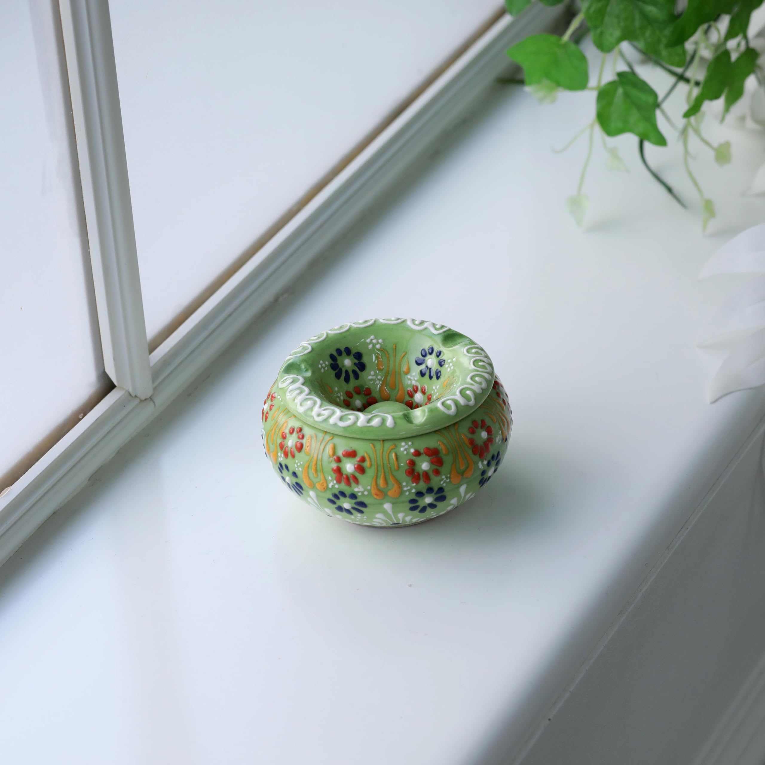 Evanilife Decorative Ceramic Jar – Windproof Lid, Lime Green, Handmade Turkish Home Decor