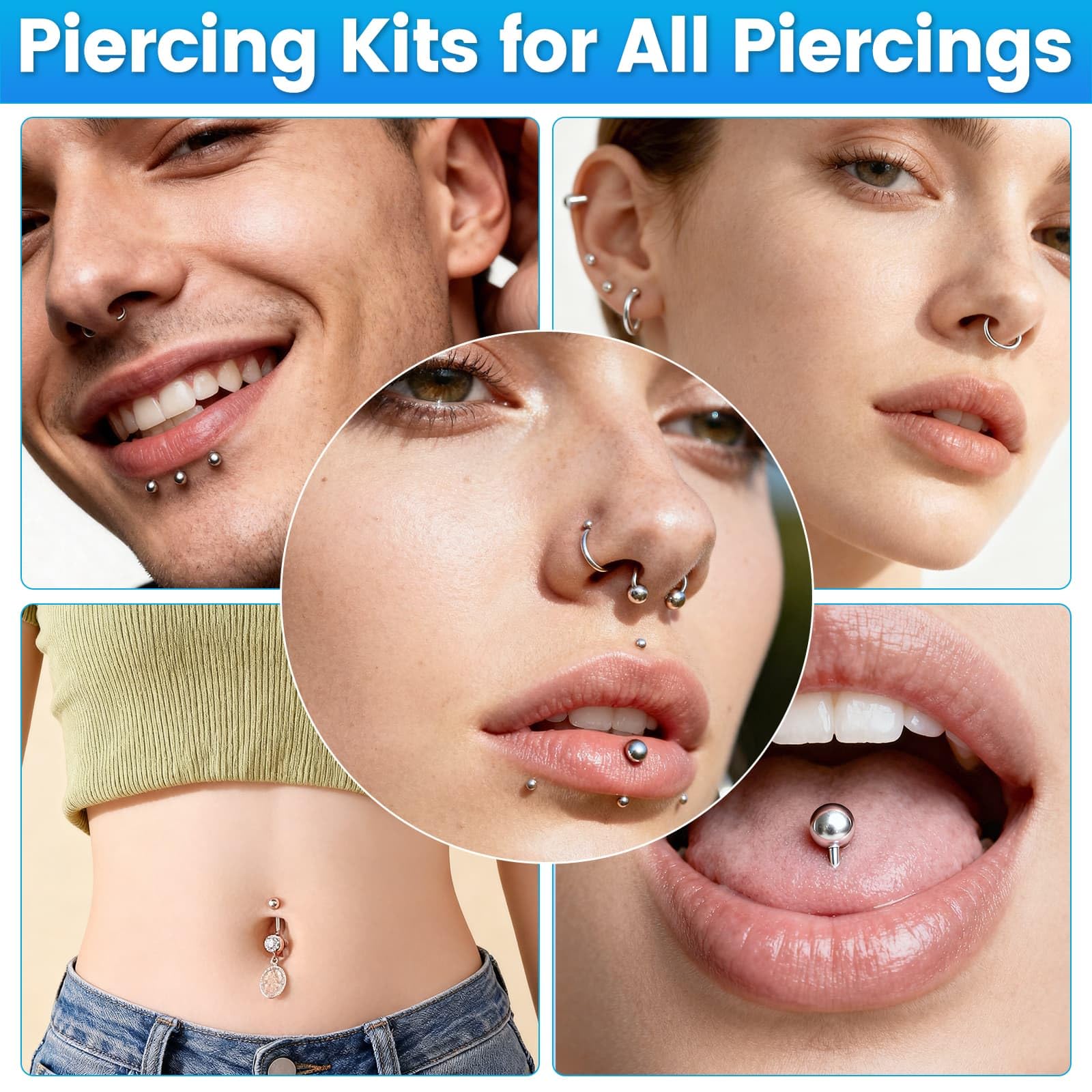 Evatage 163PCS Body Piercing Kit | 14G/16G/20G Needles & Jewelry