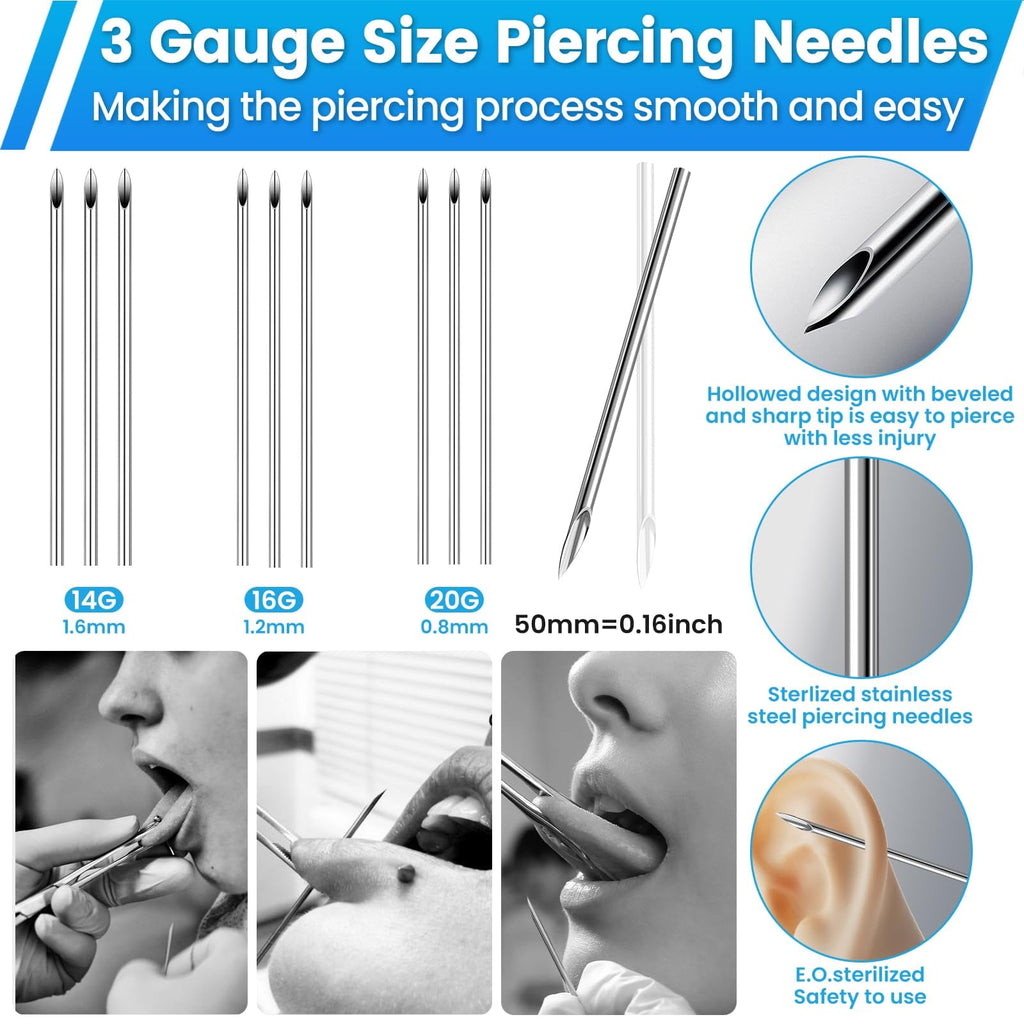 Evatage 163PCS Body Piercing Kit | 14G/16G/20G Needles & Jewelry