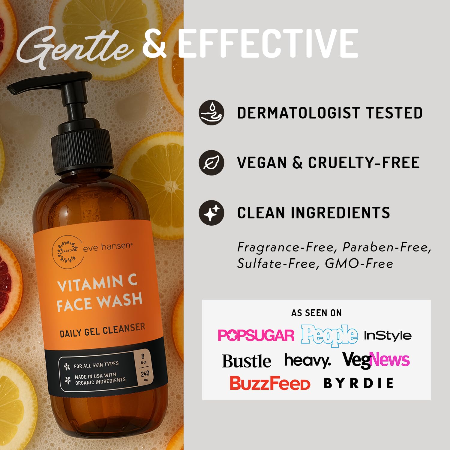 Eve Hansen Vitamin C Cleanser - 8 oz Gentle Face Wash for Uneven Tone, Age Spots & Fine Lines