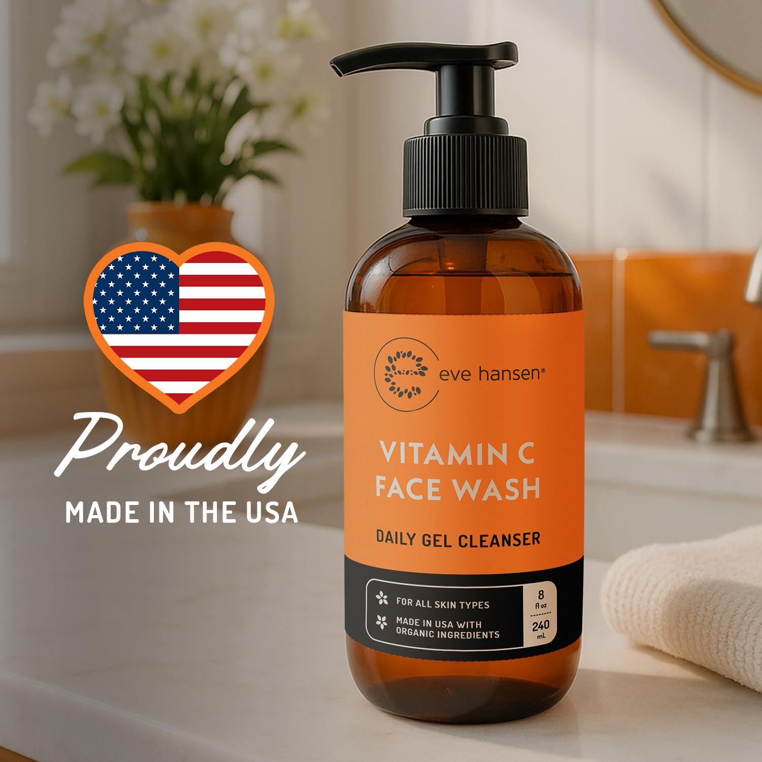 Eve Hansen Vitamin C Cleanser - 8 oz Gentle Face Wash for Uneven Tone, Age Spots & Fine Lines
