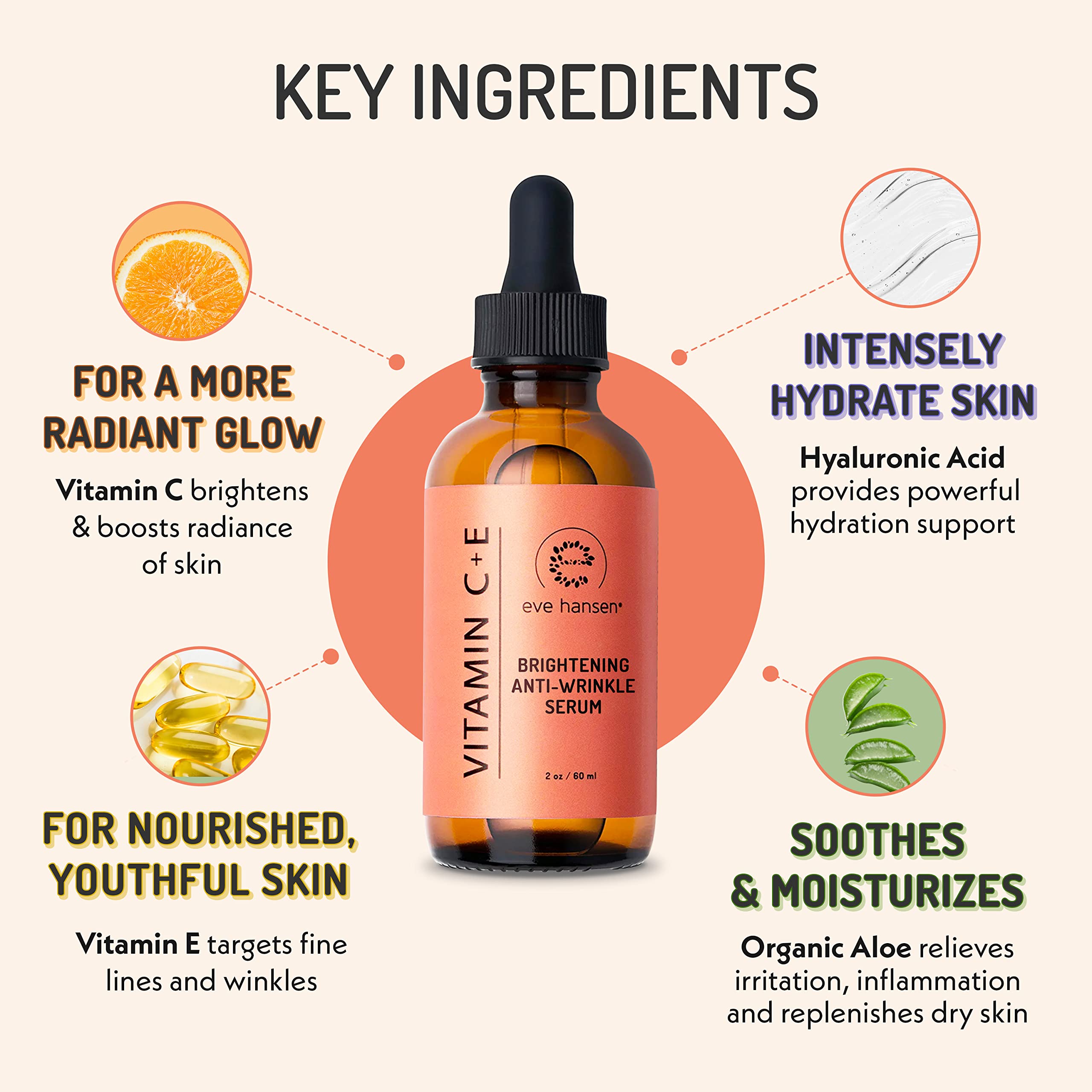 Eve Hansen Vitamin C Serum for Face | Hyaluronic Acid, Aloe Vera & Vitamin E | 1 oz