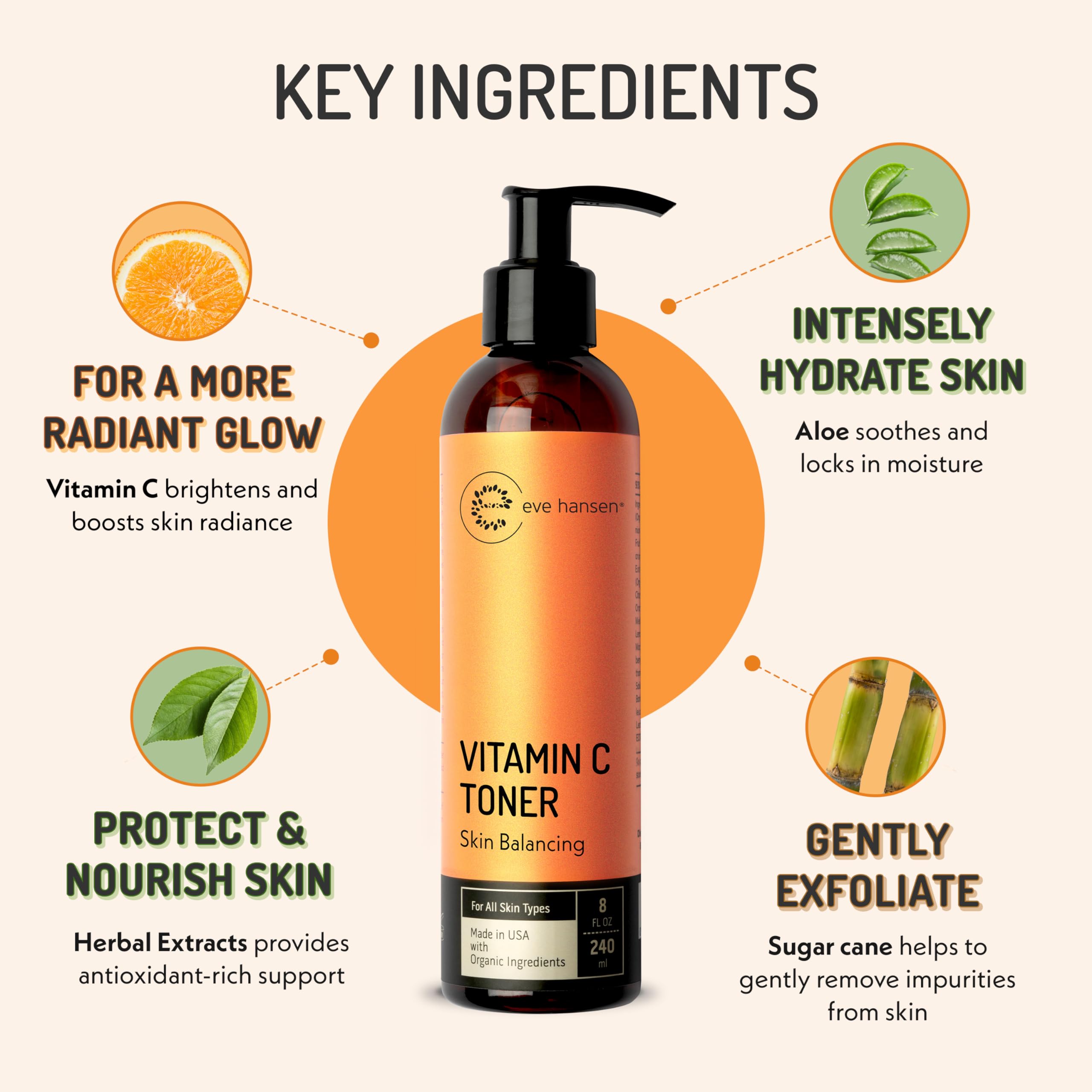Eve Hansen Vitamin C Toner for Face | Hydrating Toner with Aloe, Citric Acid & Tea Tree