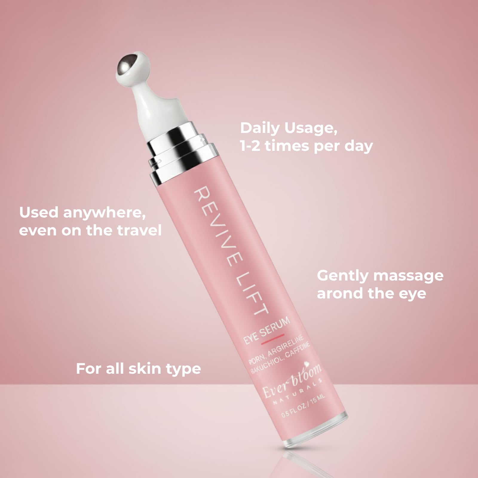 Everbloom Naturals Salmon DNA PDRN Eye Serum Roller with Bakuchiol, Argireline, and Caffeine
