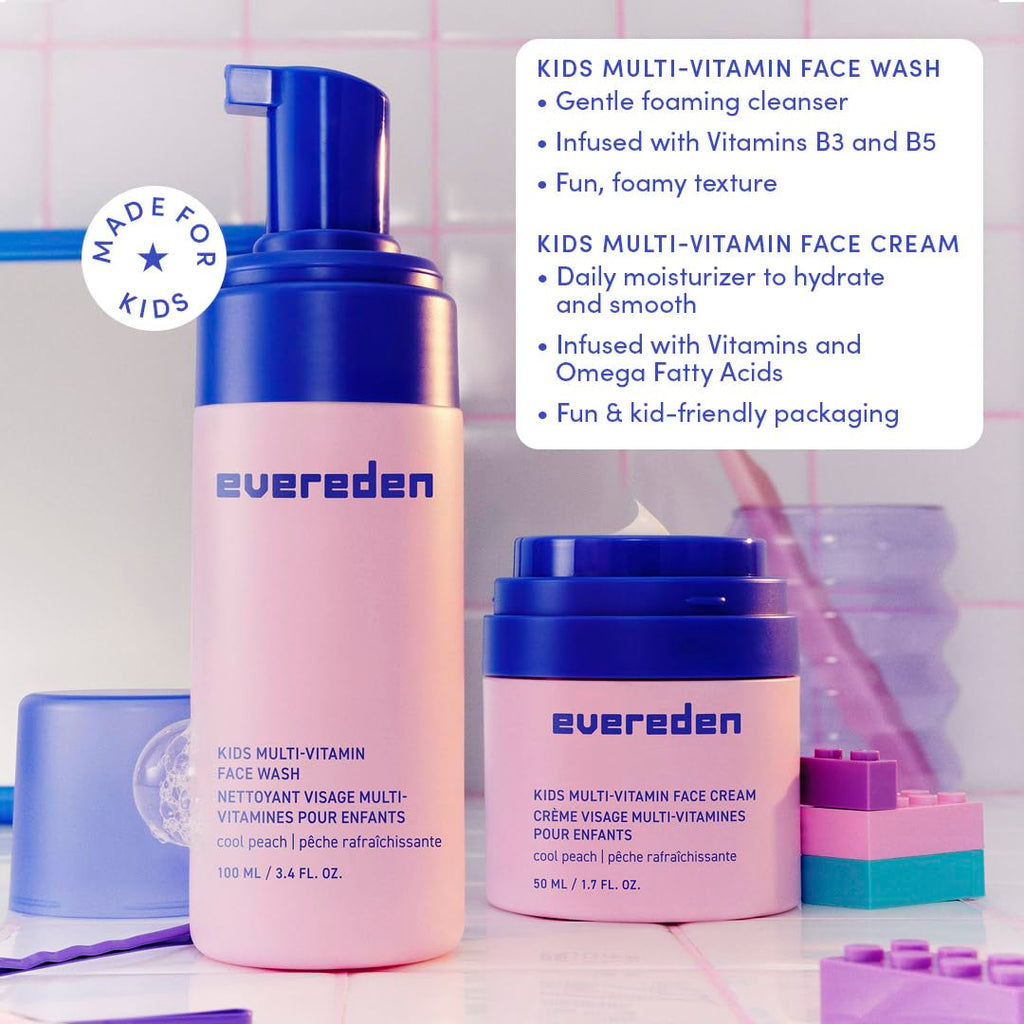 Evereden Happy Kids Skin & Lips Routine – Multi-Vitamin Face Wash, Peach Cream & Ruby Red Lip Oil for 3+