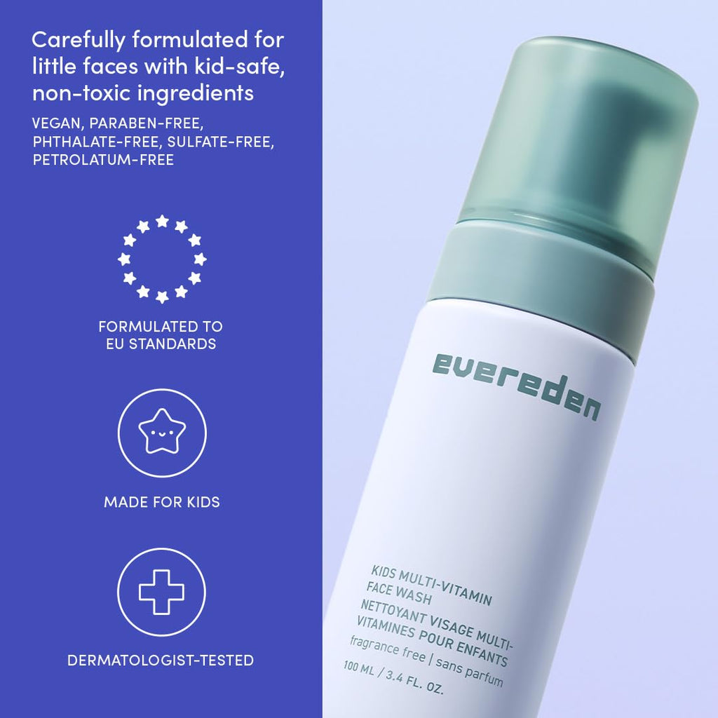 Evereden Fragrance Free Kids Face Wash – 3.4 oz | Gentle Unscented Cleanser for Sensitive Skin