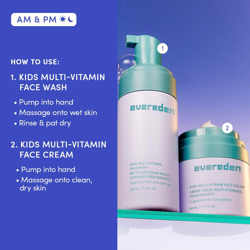 Evereden Fragrance-Free Kids Happy Face Duo – Unscented Wash & Cream