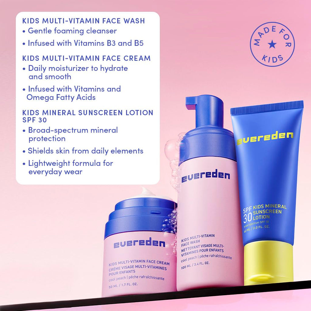Evereden Kids Daily 1-2-3 Routine Bundle – Clean, Vegan Skincare for Kids with SPF 30 Mineral Sunscreen