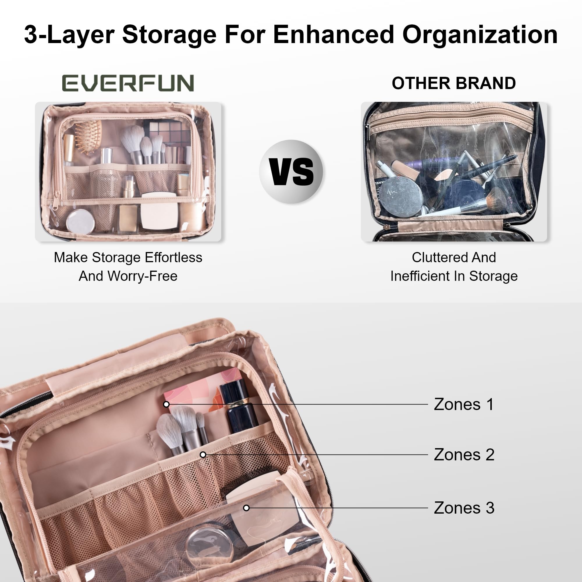 Everfun Hanging Travel Toiletry Bag with Leakproof Compartments – Valentine's Day Gift for Women