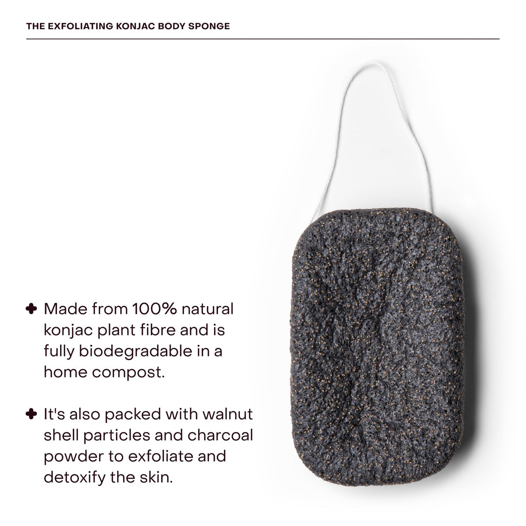 Everist Exfoliating Konjac Body Sponge – Natural, Reusable, Compostable, Charcoal Cleansing (60+ Uses)