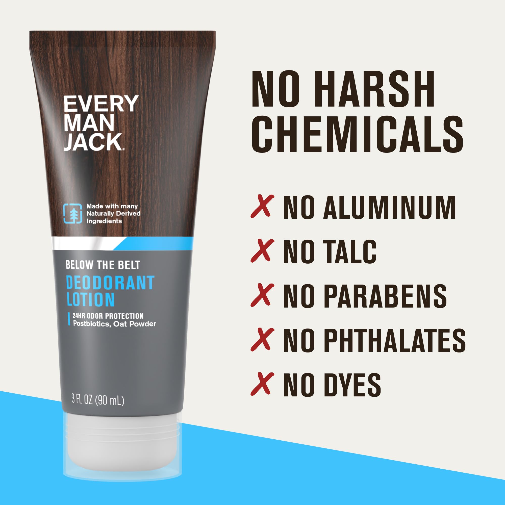 Every Man Jack Mens Ball Deodorant Lotion - Aluminum-Free Odor & Wetness Protection - Unscented - 3 Fl Oz