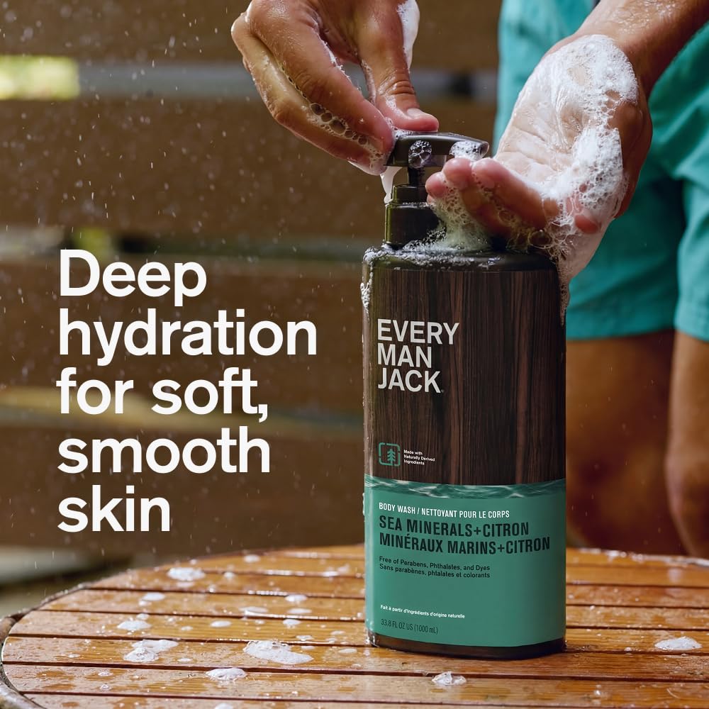 Every Man Jack Men’s Hydrating Body Wash – Sea Minerals + Citron, 2 Bottles, 33.8 fl oz