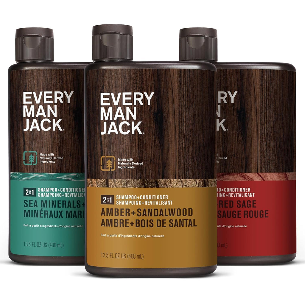 Every Man Jack Men’s 2-in-1 Daily Shampoo + Conditioner Variety Pack – 3 Outdoor Scents (13.5 oz each)