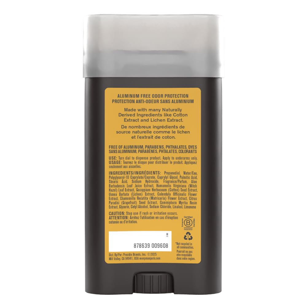 Every Man Jack Amber + Sandalwood Aluminum-Free Deodorant – All Skin Types, 2-Pack (3oz Each)