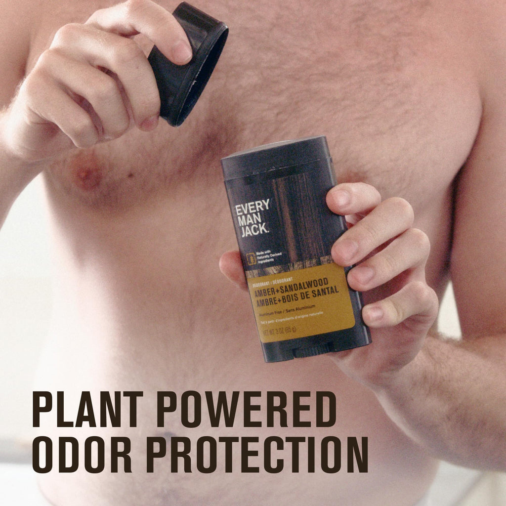 Every Man Jack Amber + Sandalwood Men's Deodorant – Aluminum-Free, Long-Lasting, 4-Pack