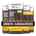 Every Man Jack Amber + Sandalwood Men's Deodorant – Aluminum-Free, Long-Lasting, 4-Pack