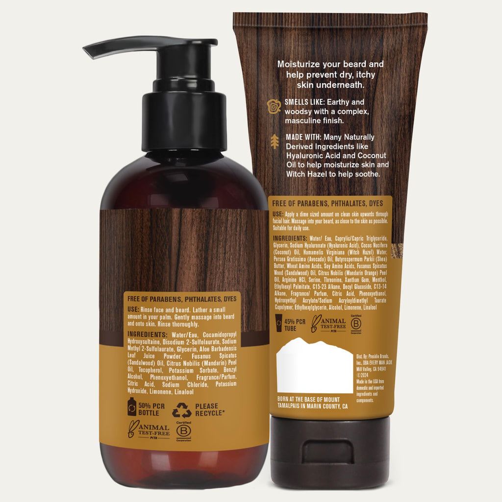 Every Man Jack Beard + Face Wash & Lotion Set – Sandalwood Scent | Naturally Cleanse & Condition