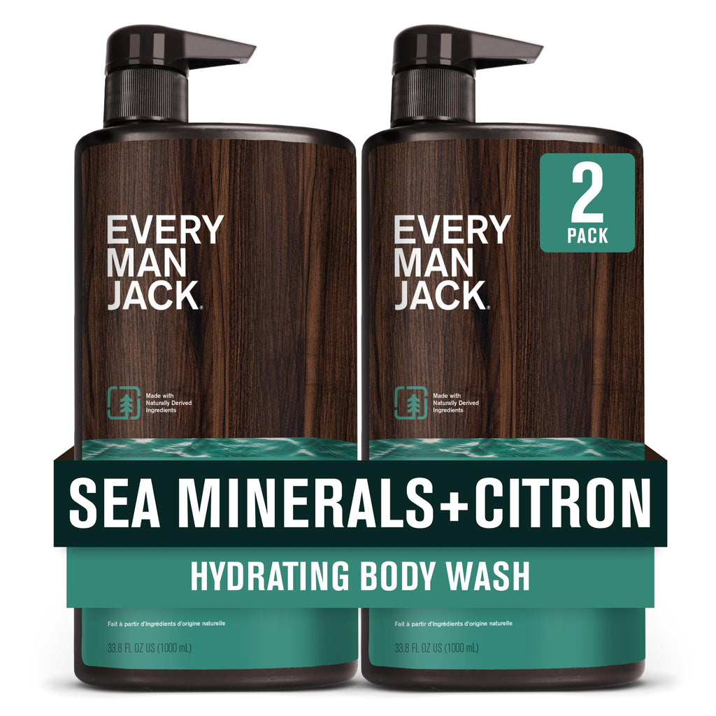 Every Man Jack Men’s Hydrating Body Wash – Sea Minerals + Citron, 2 Bottles, 33.8 fl oz