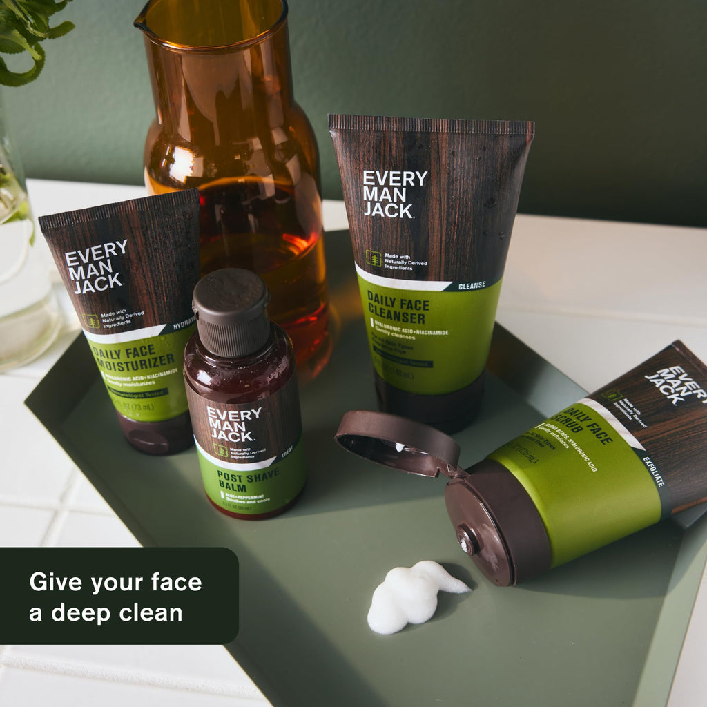 Every Man Jack Gentle Exfoliating Face Scrub for Men — Jojoba Beads, Hyaluronic Acid, Caffeine, 4.2 oz Twin Pack