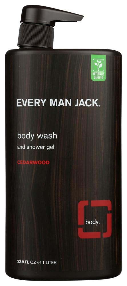 Every Man Jack Men's Body Wash Cedarwood – 2 x 33 oz Twin Pack | Naturally Derived, Paraben-Free, Phthalate-Free, Dye-Free, Cruelty-Free