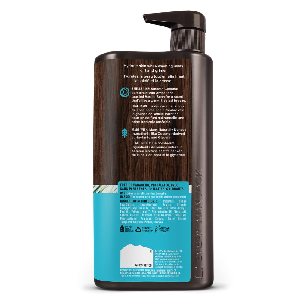 Every Man Jack Coconut + Driftwood Body Wash 2-Pack – Paraben, Phthalate & Dye Free, 33.8 fl oz
