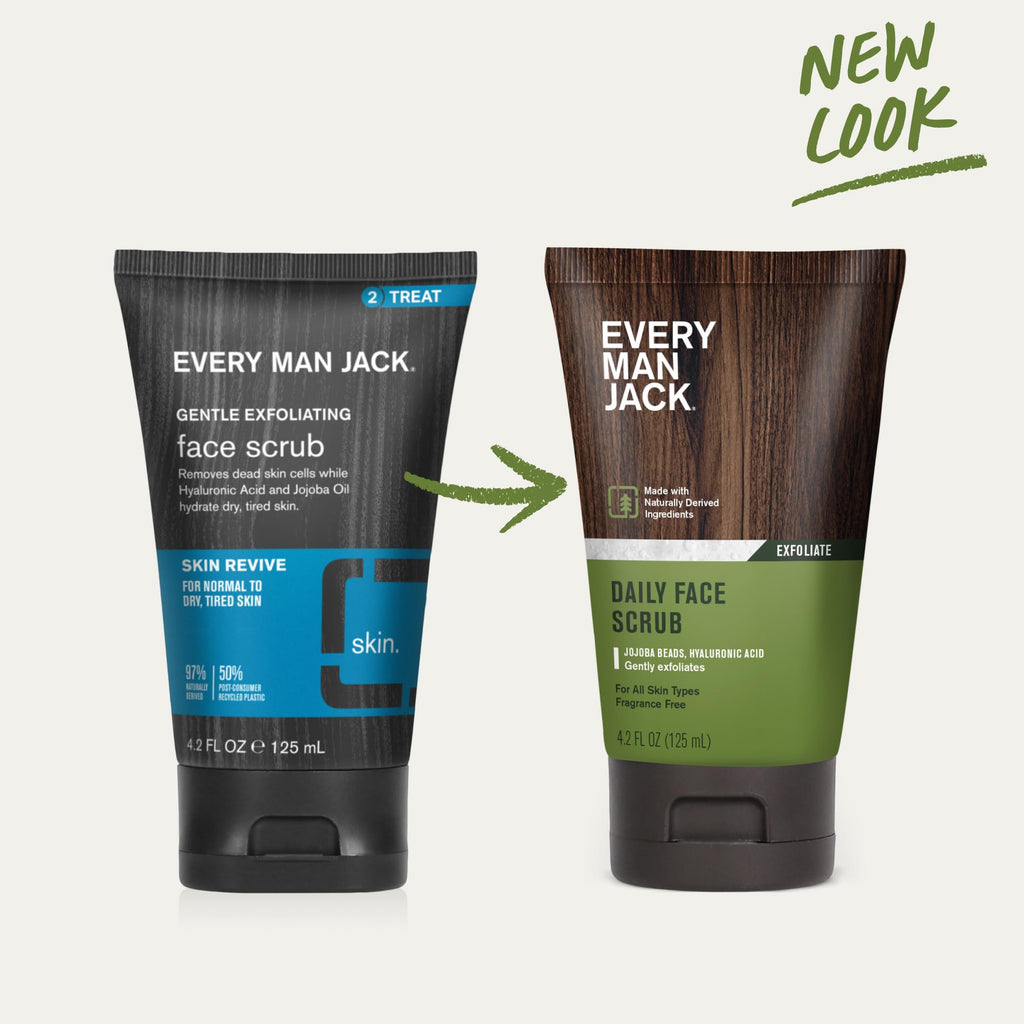 Every Man Jack Gentle Exfoliating Face Scrub for Men — Jojoba Beads, Hyaluronic Acid, Caffeine, 4.2 oz Twin Pack