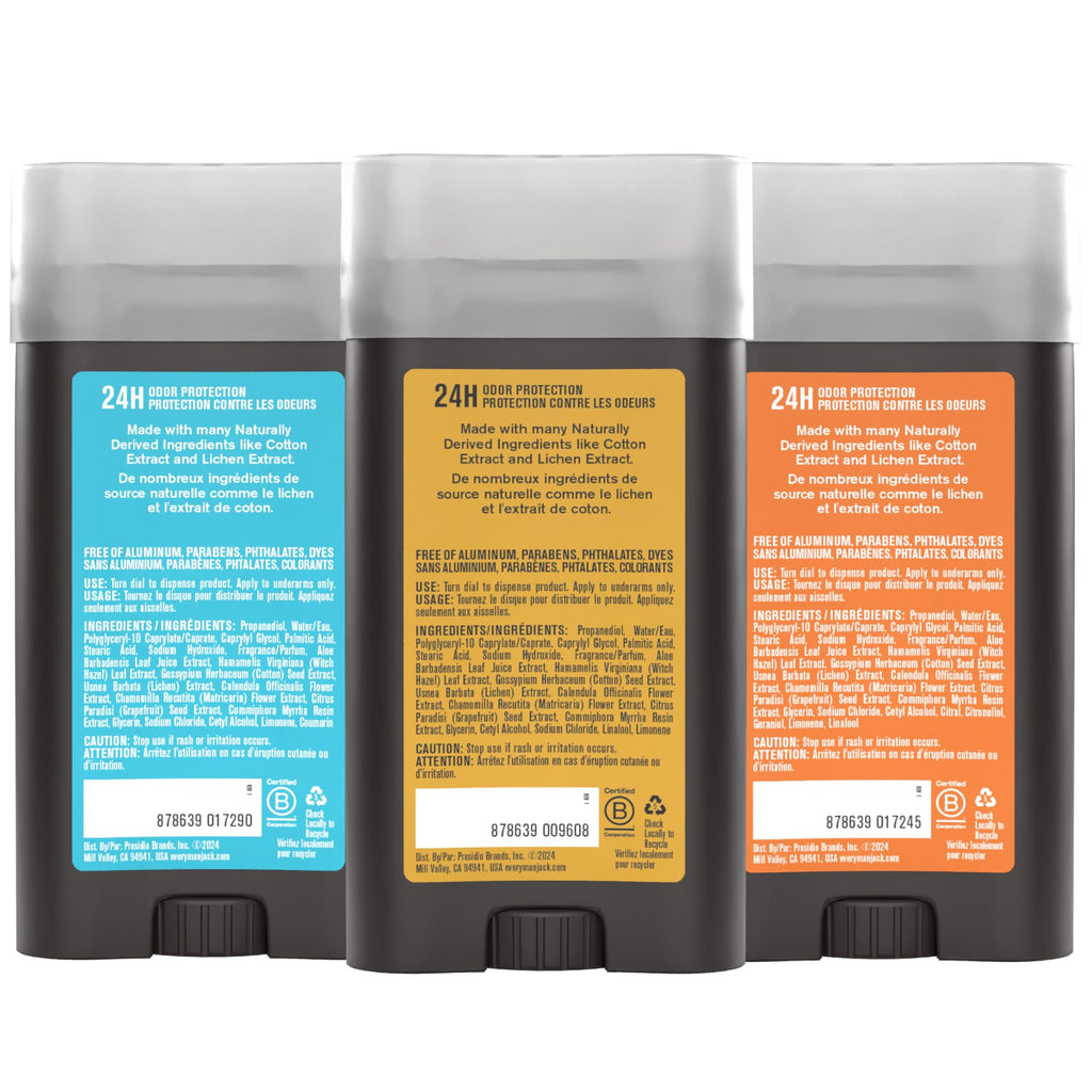 Every Man Jack Deodorant Variety Set – Aluminum-Free, 3 Full-Size Sticks (Coconut Driftwood, Citrus Eucalyptus, Amber Sandalwood)