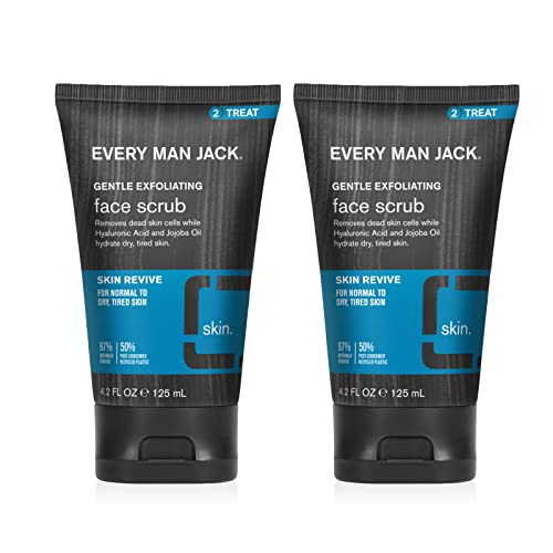 Every Man Jack Gentle Exfoliating Face Scrub for Men — Jojoba Beads, Hyaluronic Acid, Caffeine, 4.2 oz Twin Pack