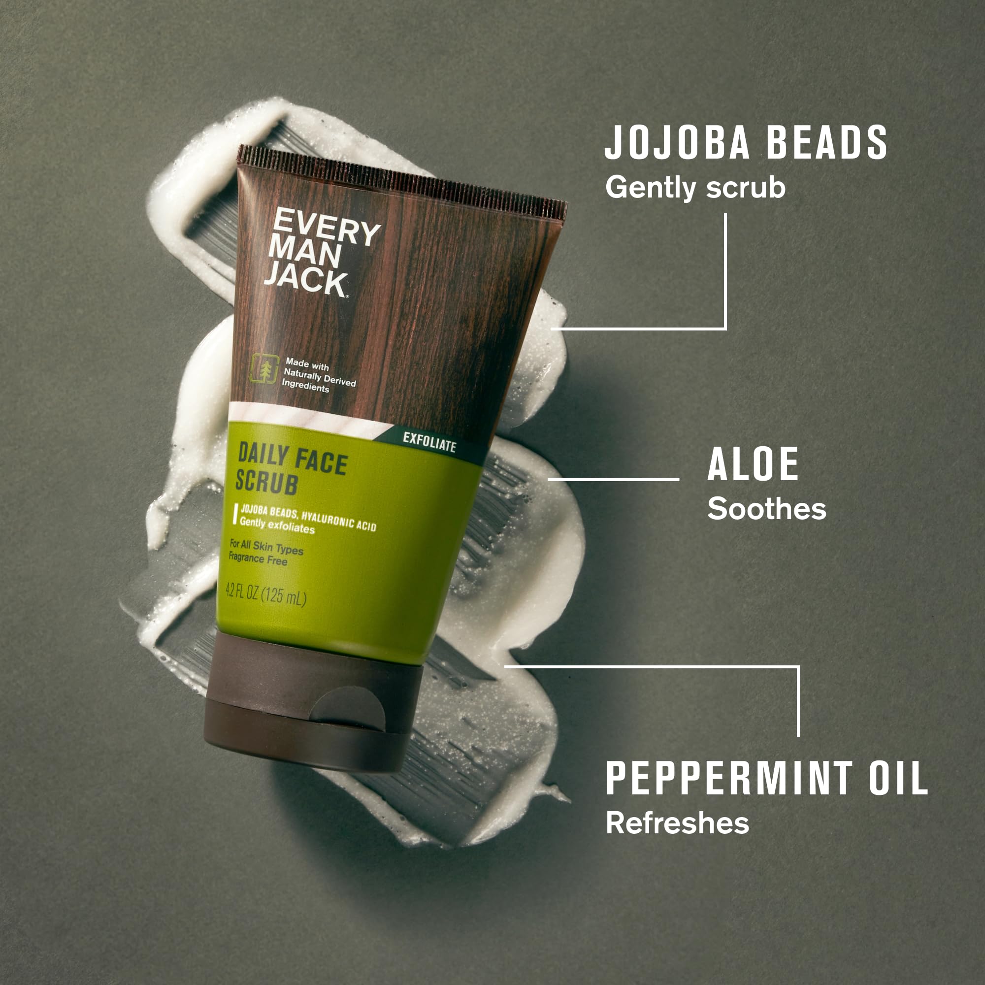 Every Man Jack Gentle Exfoliating Face Scrub for Men — Jojoba Beads, Hyaluronic Acid, Caffeine, 4.2 oz Twin Pack