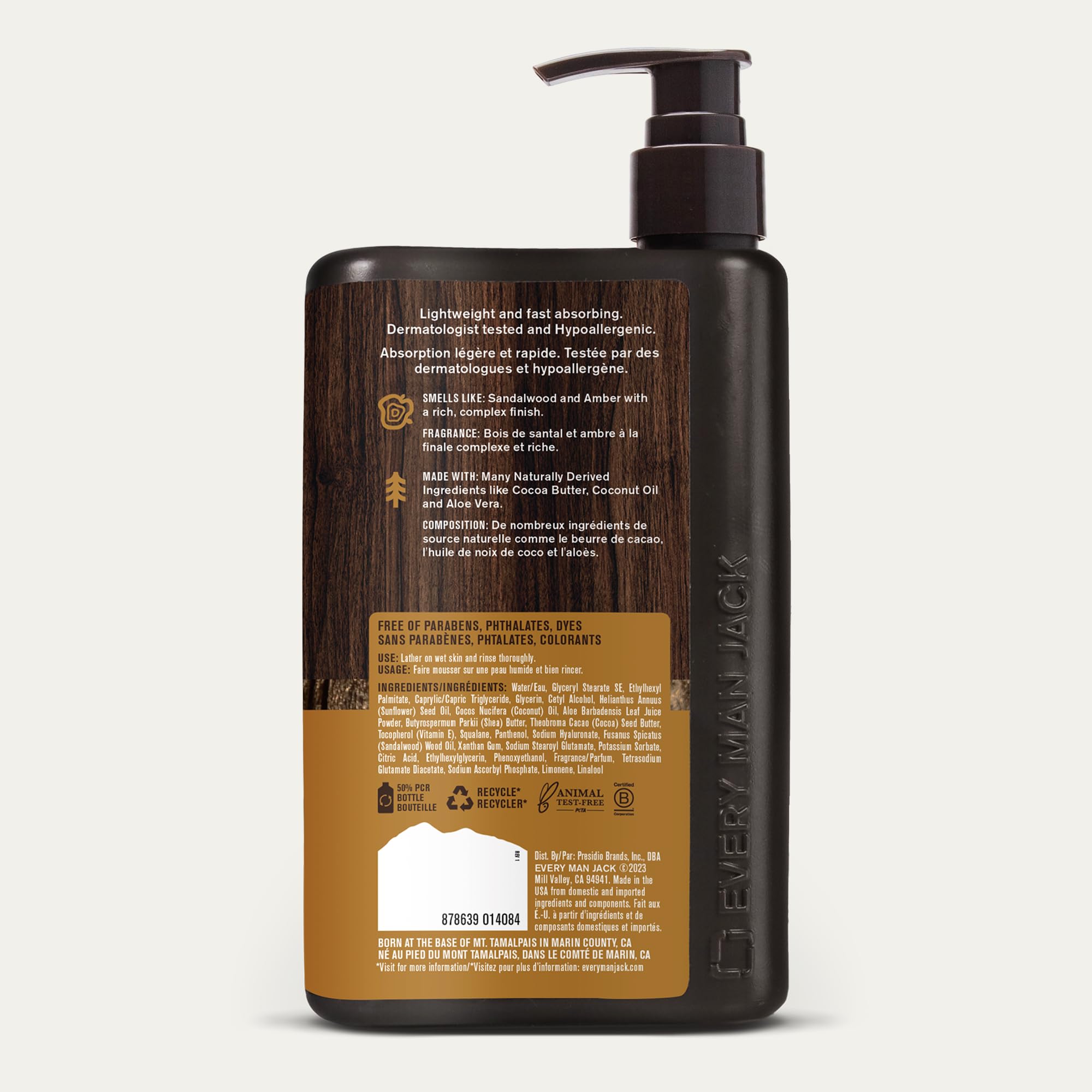 Every Man Jack Amber Sandalwood Lotion – Hypoallergenic, 13.5oz (2 Bottles)
