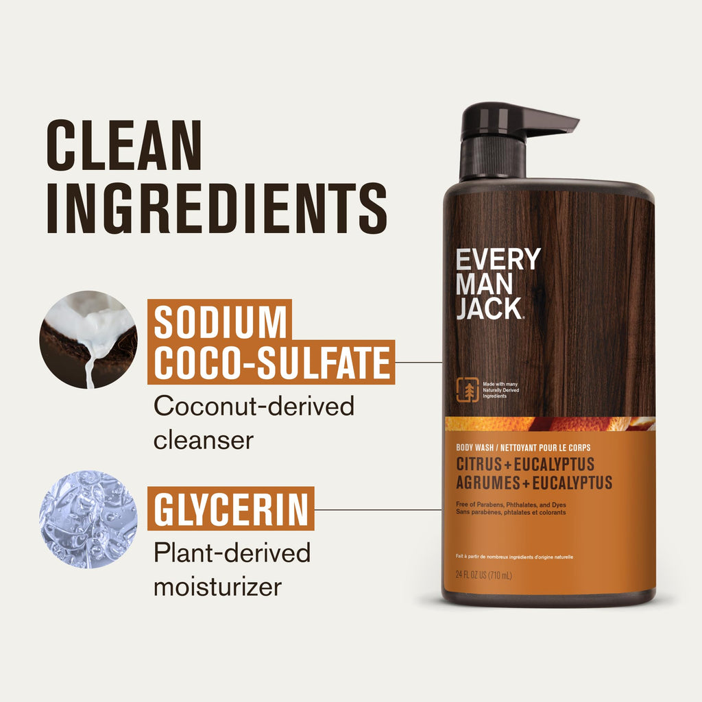Every Man Jack Nourishing Citrus Eucalyptus Body Wash – 24 Fl Oz (2 Pack) | For All Skin Types