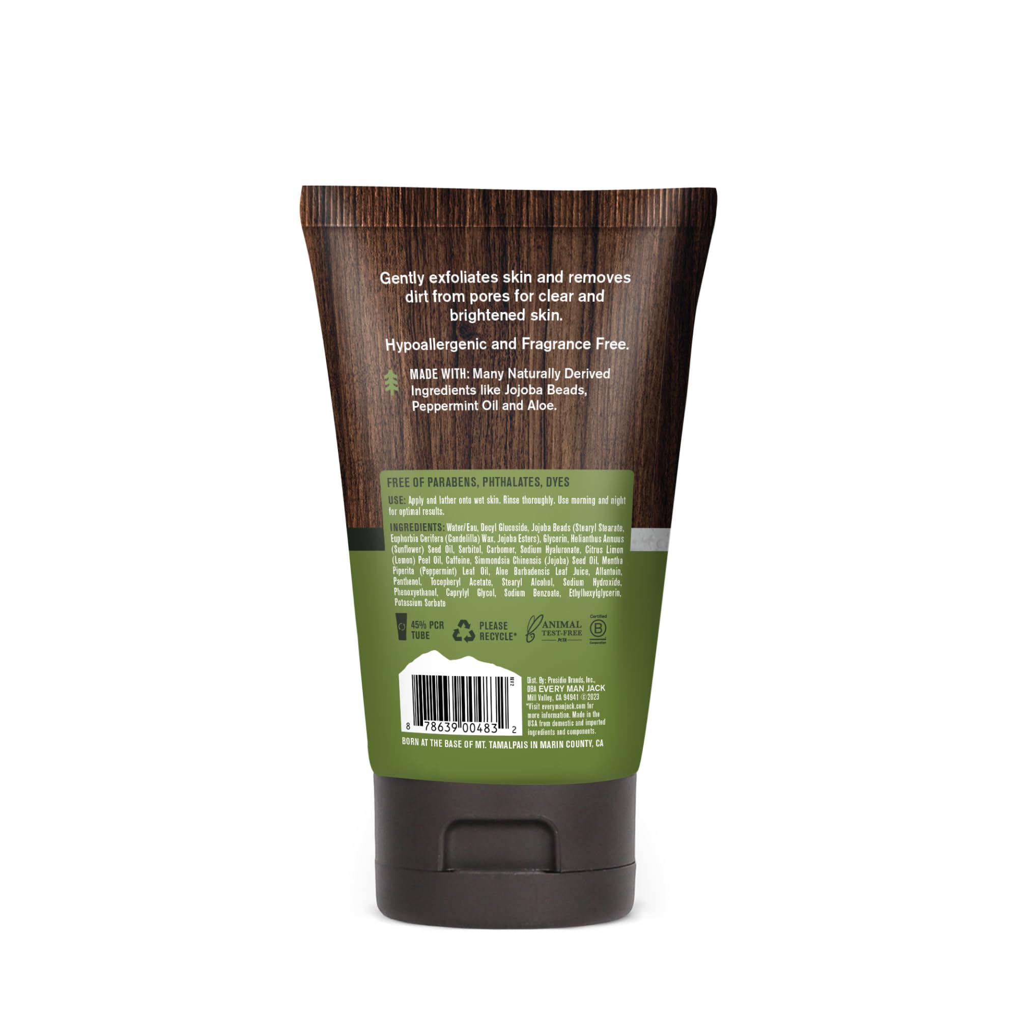 Every Man Jack Gentle Exfoliating Face Scrub for Men — Jojoba Beads, Hyaluronic Acid, Caffeine, 4.2 oz Twin Pack