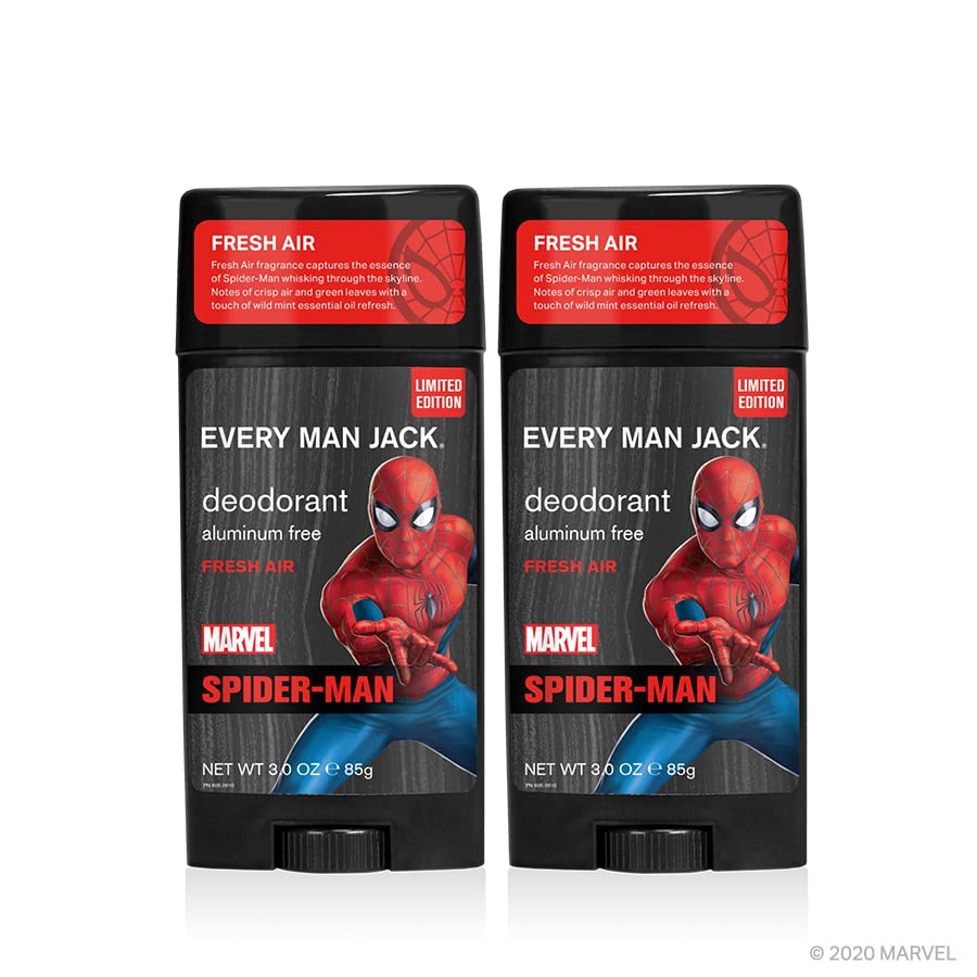 Every Man Jack Spider-Man Deodorant Twin Pack — 3 oz, Naturally Derived, Aluminum-Free, Cruelty-Free