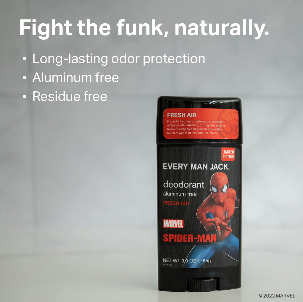 Every Man Jack Spider-Man Deodorant Twin Pack — 3 oz, Naturally Derived, Aluminum-Free, Cruelty-Free